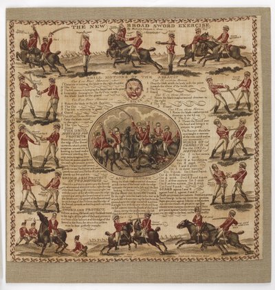 The New Broad Sword Exercise cotton handkerchief, 1798 (cotton) by English School